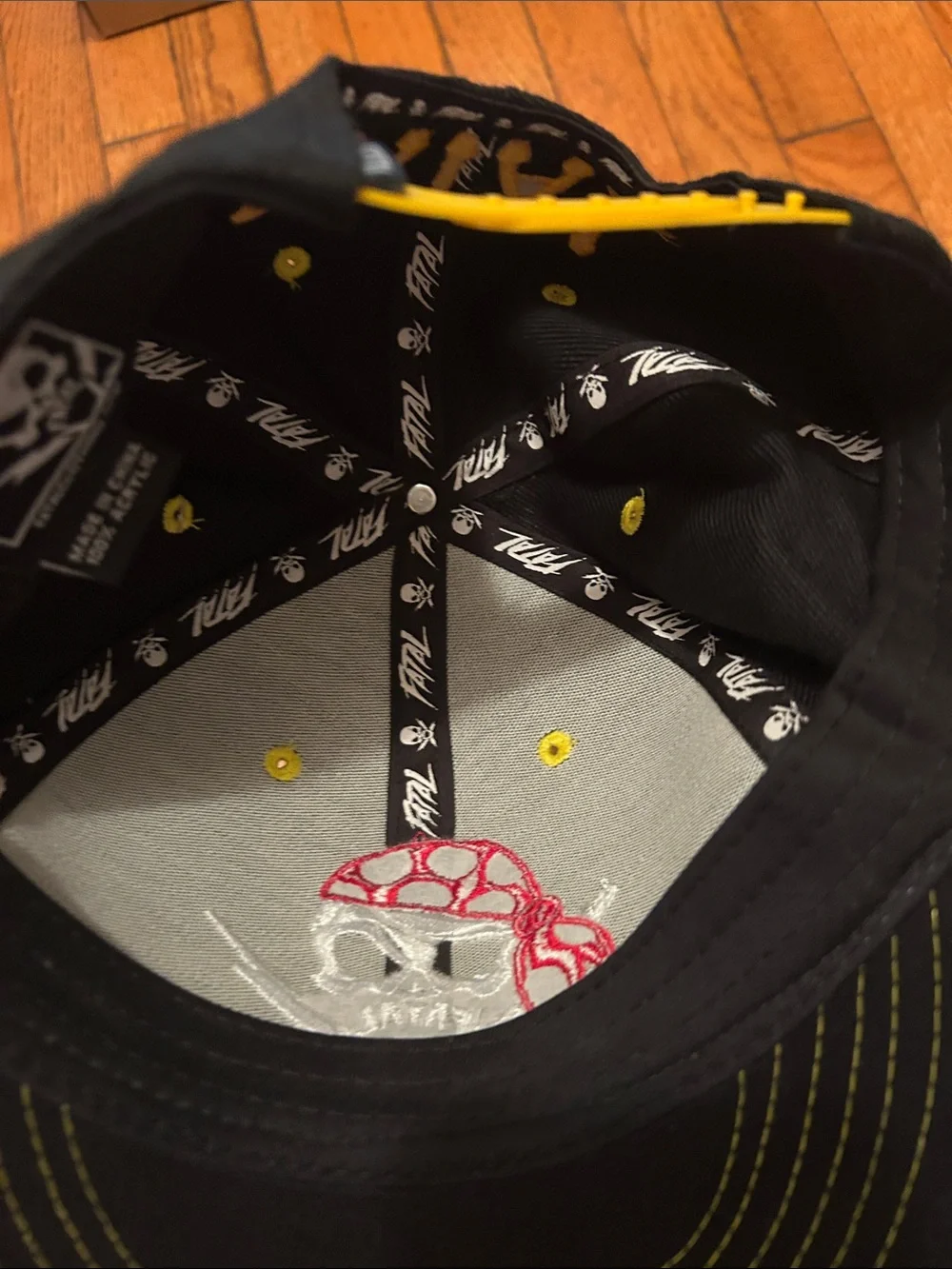 Kids Black and Yellow Pirate Skull Cap with Red Bandana Accent